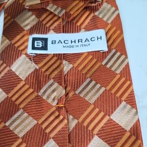 Bachrach Men's Rust and Gold Checkered Tie
